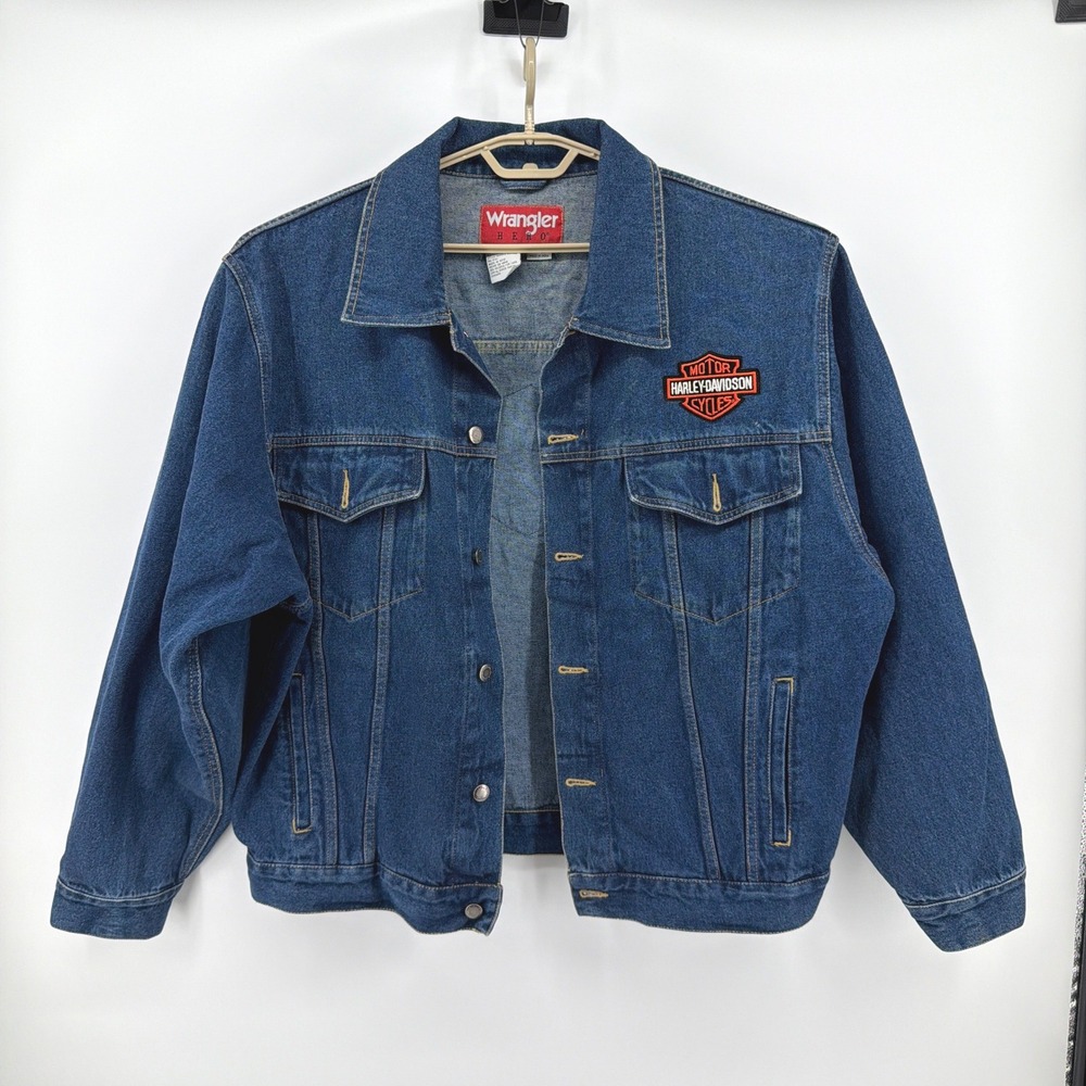Wrangler Hero Mens Harley-Davidson Patch Denim Trucker Jacket Blue XL 621114W